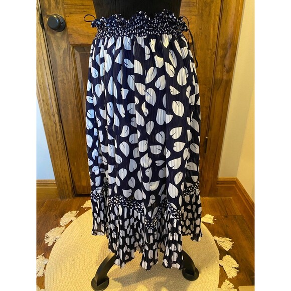 Appel Skirt Size ? Large Semi Sheer Navy White Pattern Flowy Elastic Waist - Picture 5 of 10